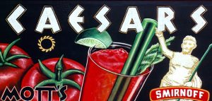 custom cocktail chalk art featuring Smirnoff and Motts Clamato celery Caesar drink specials chalkboard menus for bars in Vancouver, BC Canada
